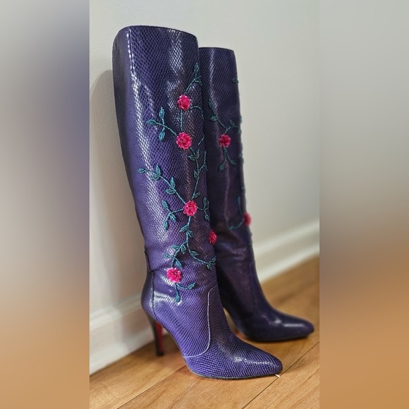 Vintage Emmanuel Ungaro Purple Reptile Leather Heeled Boots - Picture 3 of 4
